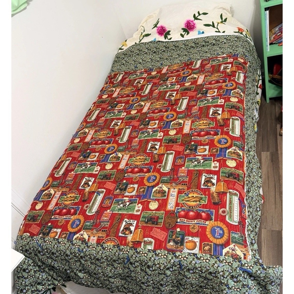 Handmade Quilt 54.5 X 73.5 Farmhouse Antiques Barn Cow Farm Western Blanket Barn